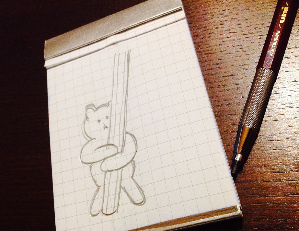 鉛筆抱っこクマ